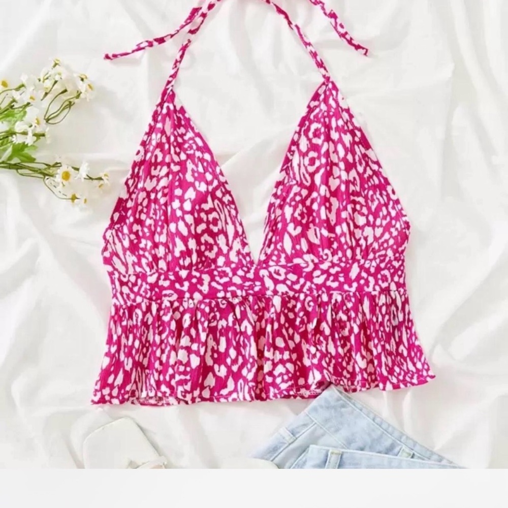 Pink Halter Neck Women's Top